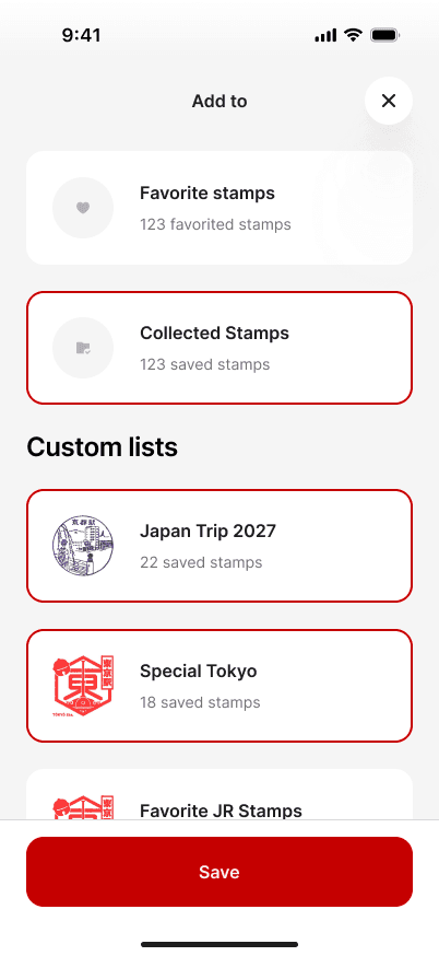 Collections screen